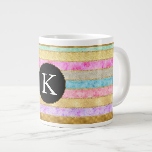 Goud Waterverf Stripes Monogram Grote Koffiekop (Voorkant rechts)