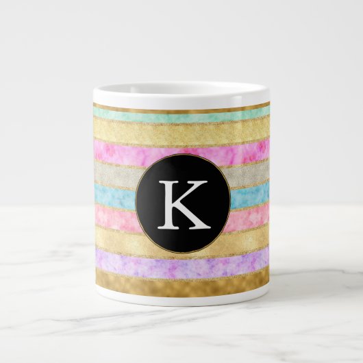Goud Waterverf Stripes Monogram Grote Koffiekop (Voorkant)