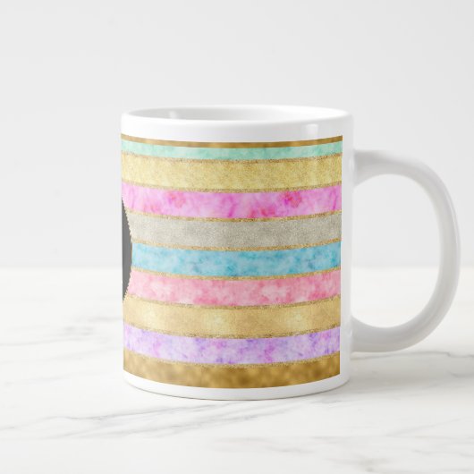 Goud Waterverf Stripes Monogram Grote Koffiekop (Rechts)