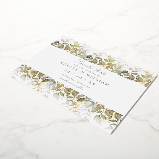 Goud waterverf verlaat sparen de datum briefkaart (Gedraaid)