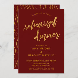 Goud Waves Handschrift Burgundy Rehearsal Dinner Kaart