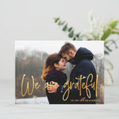 Goud | We zijn dankbaar 2 Foto Weddenschap Harteli Bedankkaart (Staand voorkant)