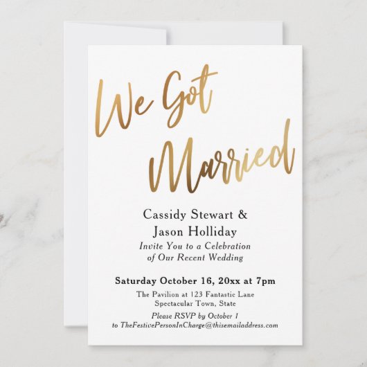 Goud We Zijn Getrouwd Bokeh Zwarte Achter Ontvangs Kaart (Voorkant)