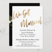 Goud We Zijn Getrouwd Bokeh Zwarte Achter Ontvangs Kaart (Voorkant / Achterkant)