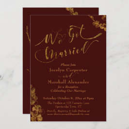 Goud We Zijn Getrouwd met Botanicals, Burgundy Kaart