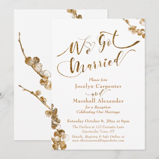 Goud We Zijn Getrouwd met Botanicals op Wit Kaart (Voorkant / Achterkant)