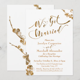 Goud We Zijn Getrouwd met Botanicals op Wit Kaart