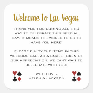Goud Welkom bij Las Vegas Bruiloft Welkom Mand Vierkante Sticker