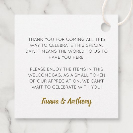 Goud Welkom bij Las Vegas Gift Bag Wedding Bedankjes Labels (Achterkant)