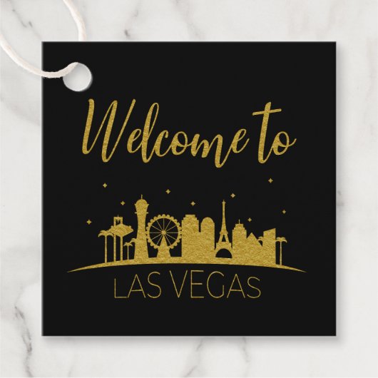 Goud Welkom bij Las Vegas Gift Bag Wedding Bedankjes Labels (Voorkant)
