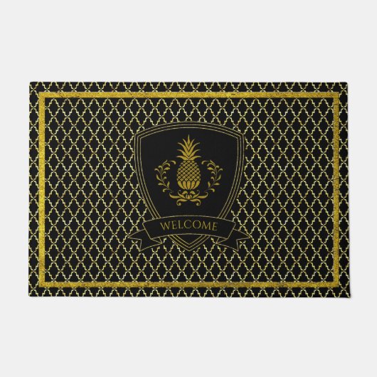 Goud Welkom Pineapple Quatrefoil Doormat Deurmat (Voorkant)