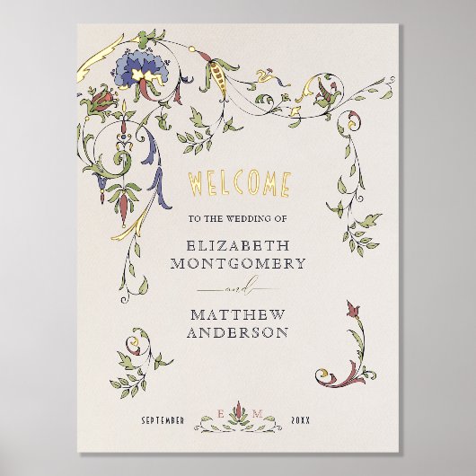 Goud Welkomstteken Middeleeuws Ornament Bruiloft Folie Afdrukken (Voorkant)