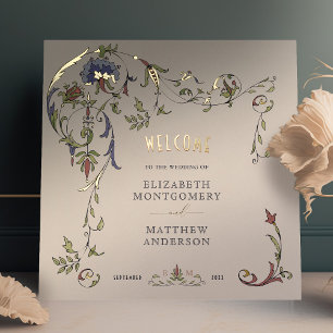 Goud Welkomstteken Victoriaans Ornament Bruiloft Folie Afdrukken