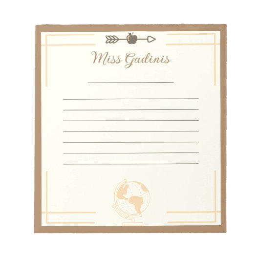 Goud Wereldbol Leraar Notitieblok (Voorkant)