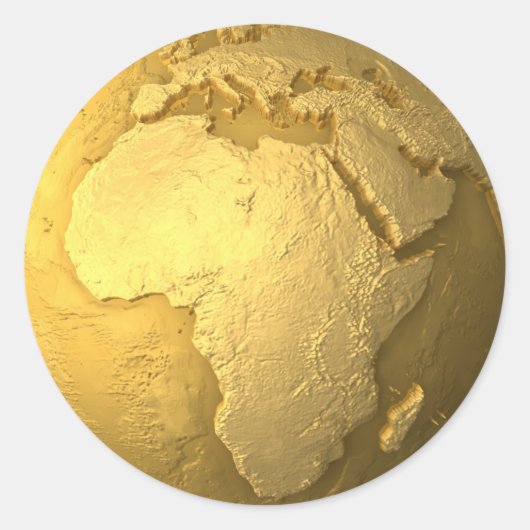 Goud Wereldbol - Metal Earth, Afrika, 3d render Ronde Sticker (Voorkant)