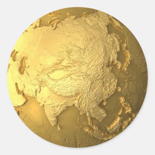 Goud Wereldbol - Metal Earth, Azië, 3d render Ronde Sticker (Voorkant)