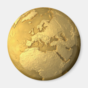 Goud Wereldbol - Metal Earth. Europa, 3d render Magneet