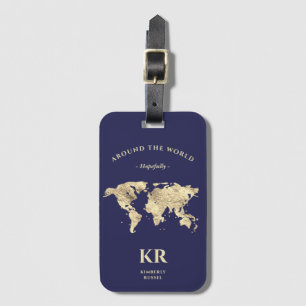 Goud Wereldkaart Monogram Traveler Bagagelabel