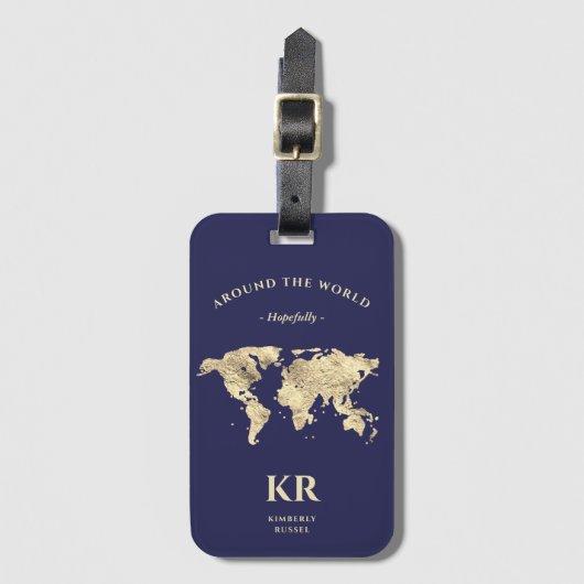 Goud Wereldkaart Monogram Traveler Bagagelabel (Voorkant (verticaal))