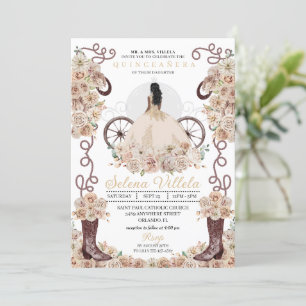 Goud Western Assepoester Carriage Quinceañera Kaart