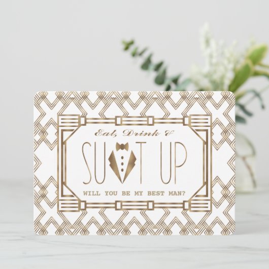 Goud & White Great Gatsby ZAL JE MIJN BESTE MAN ZI Kaart (Staand voorkant)