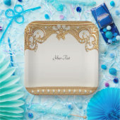 Goud  White Pearls Paper Bord (Feest)