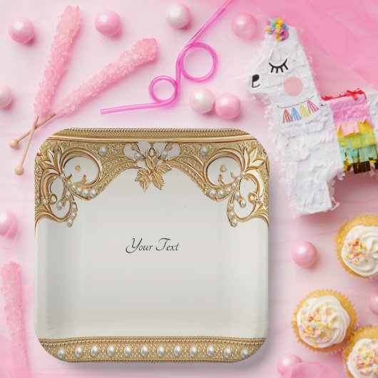 Goud  White Pearls Paper Bord (Feest)