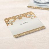 Goud  White Pearls Paper Onderzetter (Schuin)