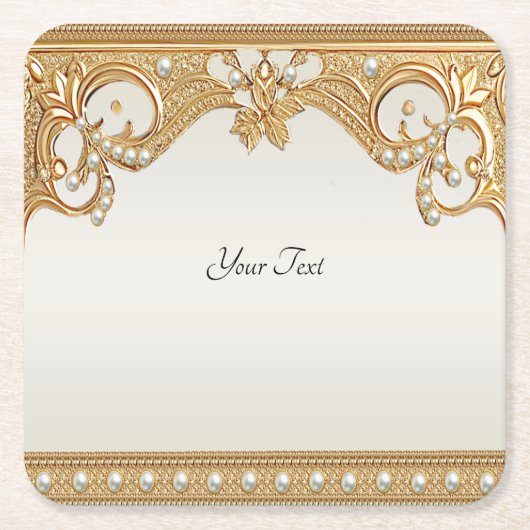 Goud  White Pearls Paper Onderzetter (Voorkant)