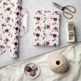 Goud Wijn Bourgondië Bloemmotief Cadeaupapier