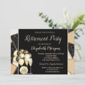 Goud-wijnglas, ballon, marmer-Pensioenpartij Kaart (Staand voorkant)