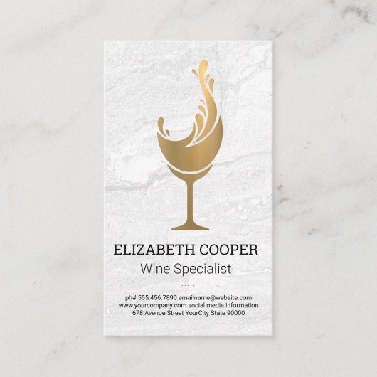Goud Wijnglas | Marmeren achtergrond Visitekaartje (Voorkant)