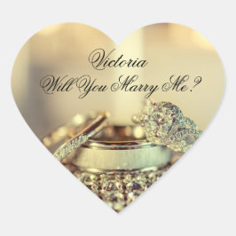 Goud Wil Je Met Me Trouwnaam Script  Hart Sticker