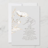 Goud Wilde bloemen Licht Grijs Elegant Baby shower Kaart (Voorkant)