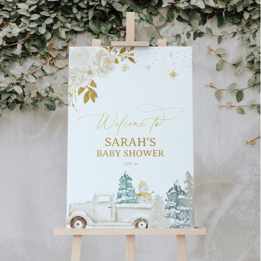 Goud Winter Baby shower of Verjaardag Welkomstbord Poster