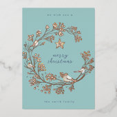 Goud | Winter Ice Blue Wreate Kerstmis | Nieuw jaa Folie Feestdagenkaart (Voorkant)