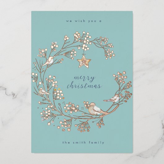 Goud | Winter Ice Blue Wreate Kerstmis | Nieuw jaa Folie Feestdagenkaart (Voorkant)