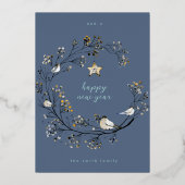 Goud | Winter Ice Blue Wreate Kerstmis | Nieuw jaa Folie Feestdagenkaart (Achterkant)