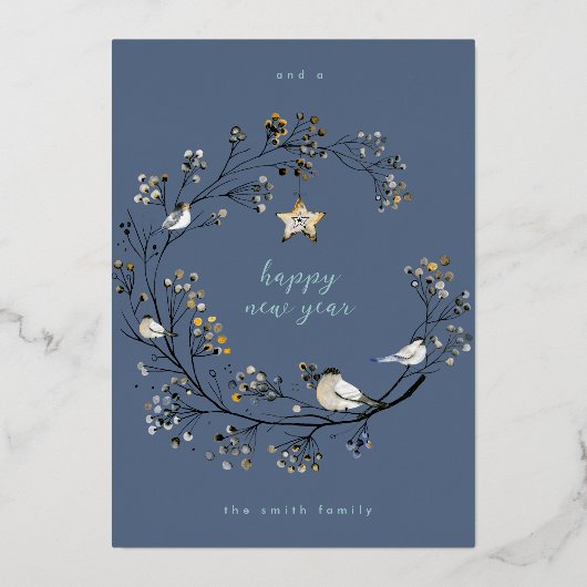 Goud | Winter Ice Blue Wreate Kerstmis | Nieuw jaa Folie Feestdagenkaart (Achterkant)