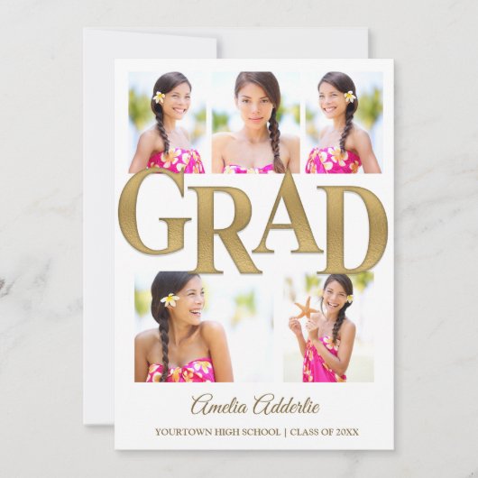 Goud Wit 5 Foto Grad Feest Kaart (Voorkant)