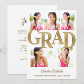 Goud Wit 5 Foto Grad Feest Kaart (Voorkant / Achterkant)