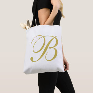 Goud & Wit Aangepast Monogram  Tote Bag