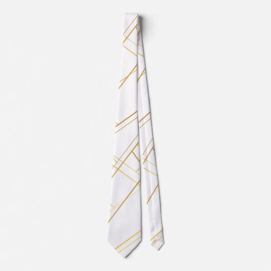 Goud Wit Abstract Strepen Stropdas (Voorkant)