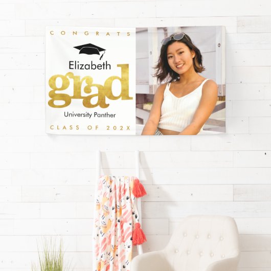 Goud wit afstuderen foto modern vet typografie spandoek (Insitu)