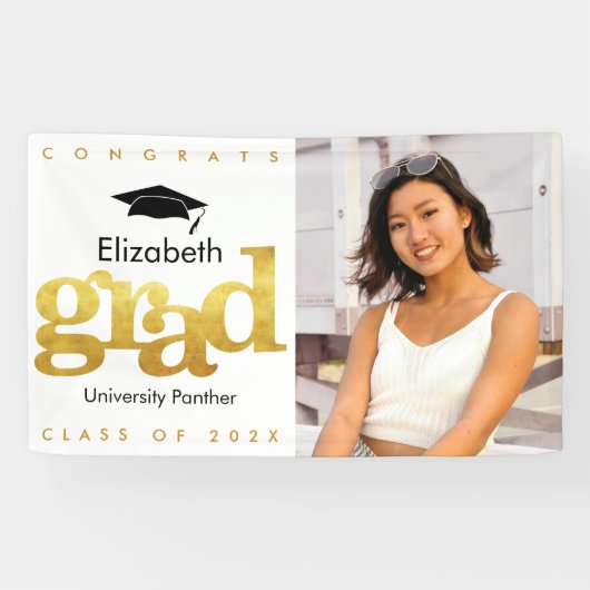 Goud wit afstuderen foto modern vet typografie spandoek (Horizontaal)