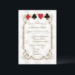 Goud Wit Art Deco Casino Vegas Poker Bruiloft RSVP Kaartje<br><div class="desc">Elegant Casino Royale en Great Gatsby thema kaart ontwerp. Het beschikt over art deco stijl, een Roaring 20's oude Hollywood faux gouden lijst, speelkaarten pakken met een gouden randen, op gouden witte Art Deco patroonachtergrond. Op de achterkant hetzelfde patroon en initialen tussen speelkaarten pakken. Gebruik de tool Personaliseren om uw...</div>