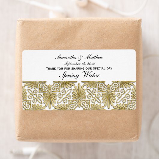 Goud Wit Art Deco Damask #3 Waterlabel Etiket (Insitu)