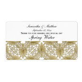  Goud Wit Art Deco Damask #3 Waterlabel Etiket (Voorkant)