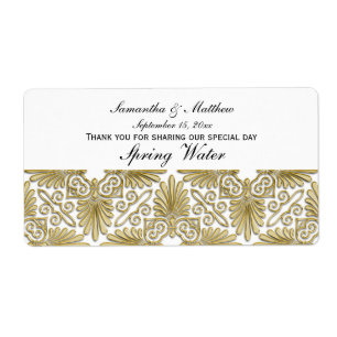  Goud Wit Art Deco Damask #3 Waterlabel Etiket