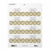  Goud Wit Art Deco Damask #3 Waterlabel Etiket (Full Sheet)